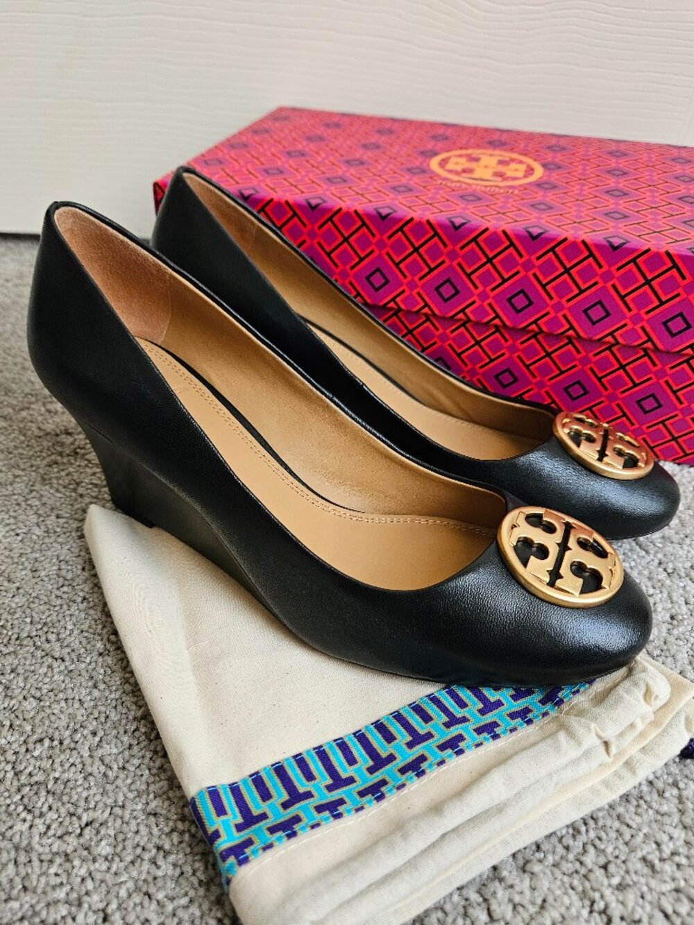 Tory Burch Chelsea Leather Wedge with Gold Logo